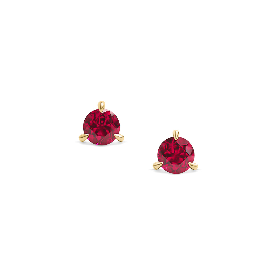 Crimson ruby stud earrings in 18K yellow gold by Ocean Bleu